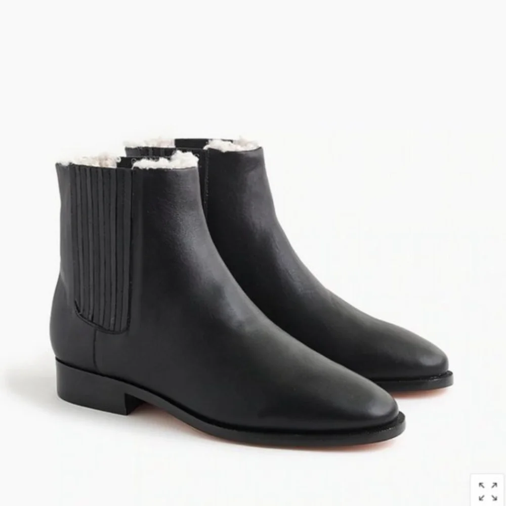 J.Crew Sherpa-lined Chelsea Leather Boots 5.5 NEW